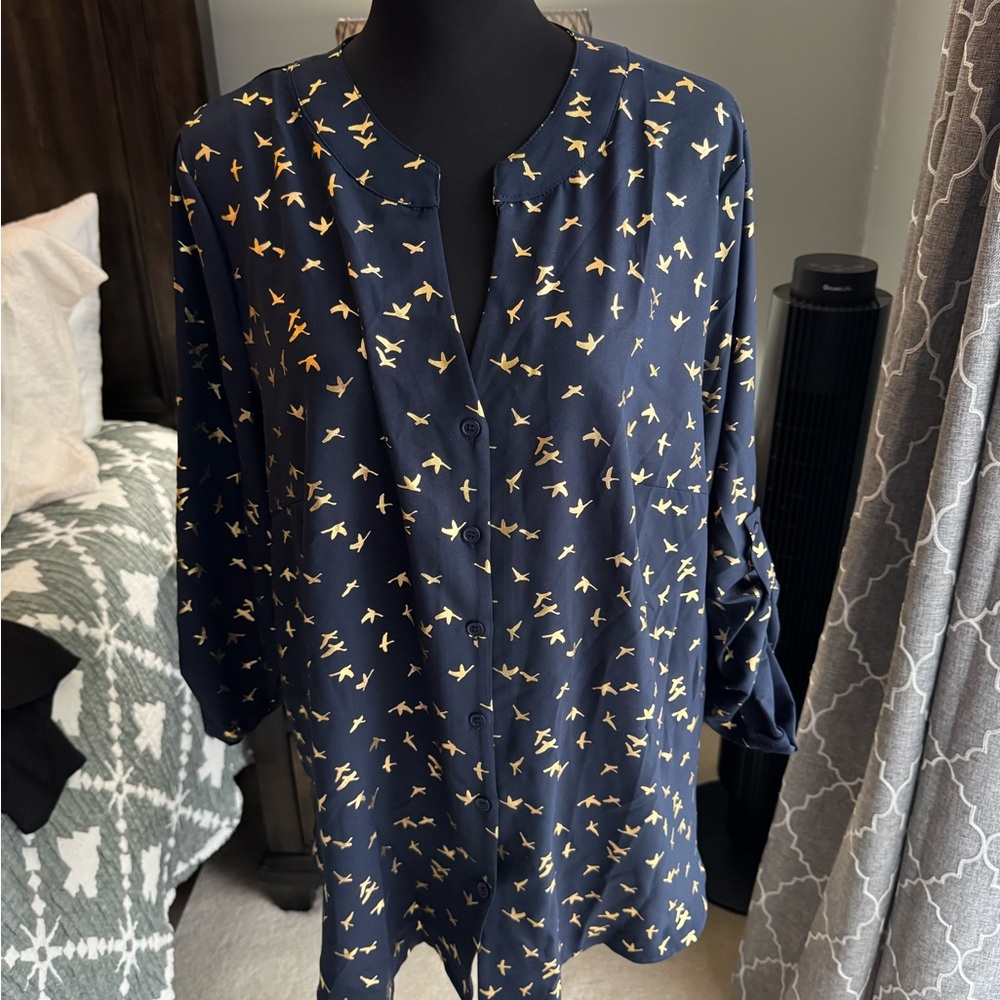 BloomChic Navy Top with Gold Bird Design